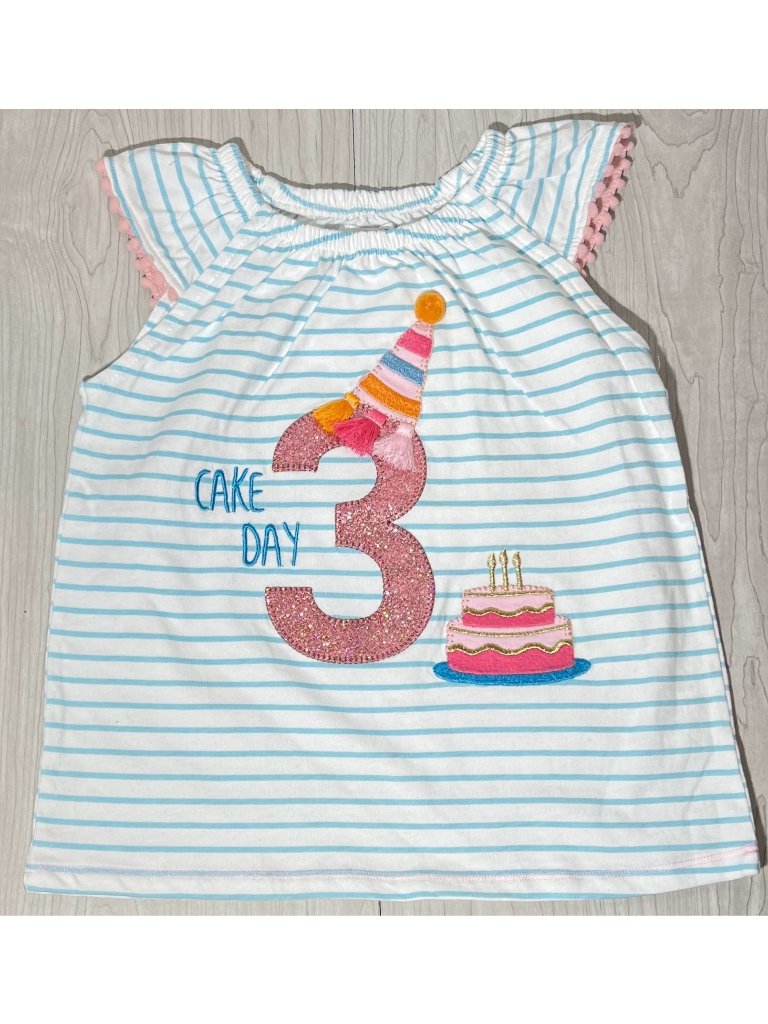 Mud Pie 3t Nwt Blue Birthday 3 Three 3rd Bday Tunic Shirt Cake Day Party Hat